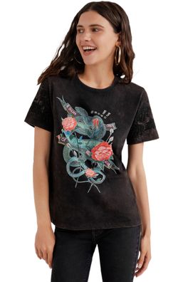 T-Shirt Desigual mit Druck, schwarz