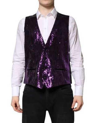 Dolce & Gabbana Purple Sequined Dress Formal Waistcoat Vest