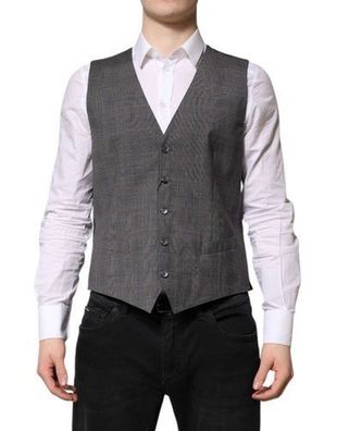 Dolce & Gabbana Gray Plaid Wool Formal Dress Waistcoat Vest