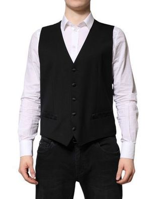Dolce & Gabbana Black Wool Dress Formal Men Waistcoat Vest