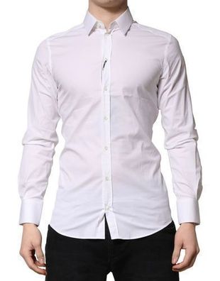 Dolce & Gabbana White GOLD Cotton Men Dress Formal Shirt
