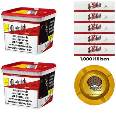 Chesterfield Red/Rot Volumentabak 2x 230g Giga BOX, 1000 Hülsen, Metallascher