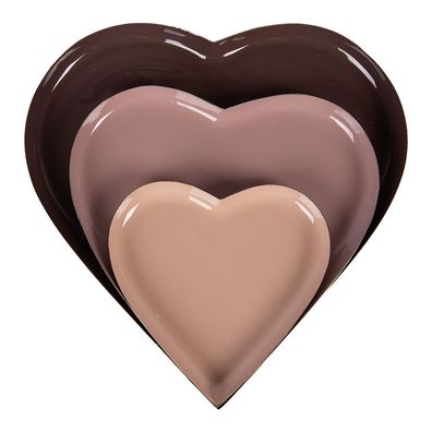 Clayre & Eef Dekoration Schale 3er Set Herz Ø 24 / Ø 19 / Ø 13 cm Mehrfarbig Metall