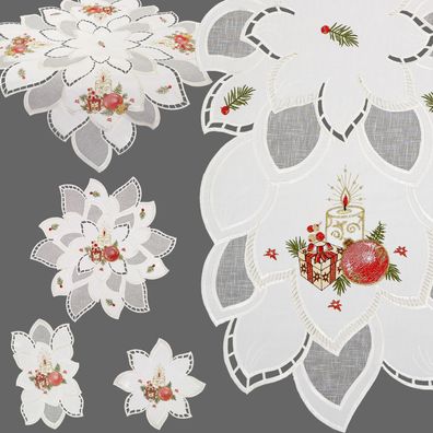 Weihnachten Tischdecke Tischläufer Deckchen Stern Weiß Tischwäsche Weihnachtlich