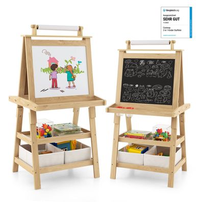 3 in 1 Kinder Staffelei, Kindertafel doppelseitig, Whiteboard & Kreidetafel