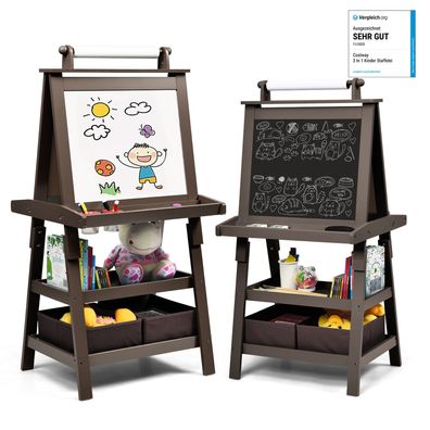 3 in 1 Kinder Staffelei, Kindertafel doppelseitig, Whiteboard & Kreidetafel