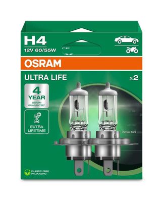 OSRAM H4 12V 60/55W P43t ULTRA LIFE 4 Jahre Garantie 2St