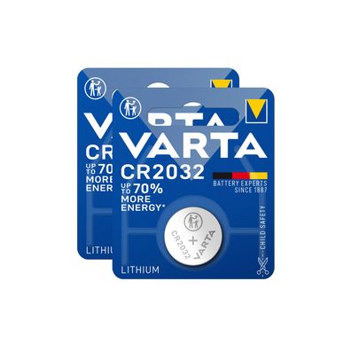 2x 1er Blister Varta CR2032 CR 2032 Knopfzelle Batterie 3V Lithium