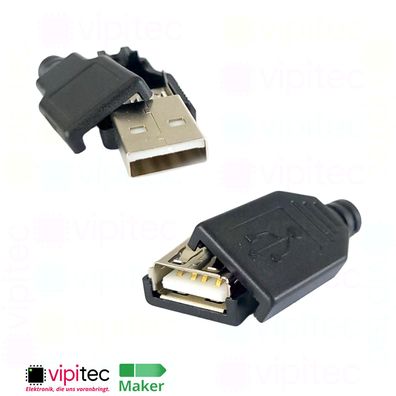 USB DIY Stecker Buchse zum Löten | 30V 1,5A 60°C USB-A Gehäuse Bausatz für Kabel