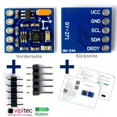 3-Achsen Kompass | 5V 3.3V, I2C GY-271 Magnetometer Modul für Arduino Raspi