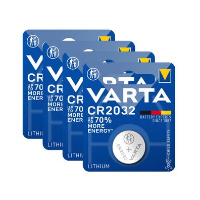 4x 1er Blister Varta CR2032 CR 2032 Knopfzelle Batterie 3V Lithium