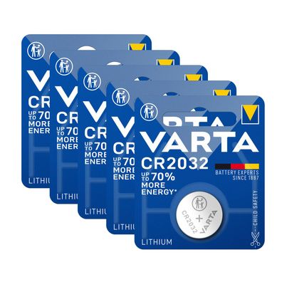 5x 1er Blister Varta CR2032 CR 2032 Knopfzelle Batterie 3V Lithium