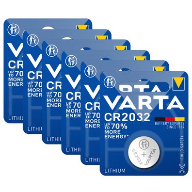 6x 1er Blister Varta CR2032 CR 2032 Knopfzelle Batterie 3V Lithium
