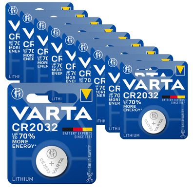 10x 1er Blister Varta CR2032 CR 2032 Knopfzelle Batterie 3V Lithium