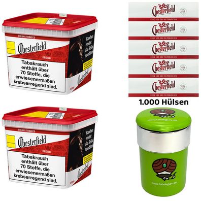Chesterfield Red/Rot Volumentabak 2x 230g Giga BOX, 1000 Hülsen, Autoascher