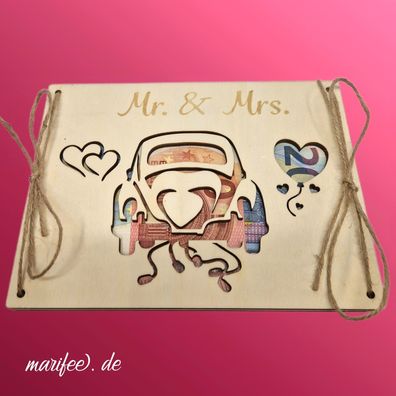 Holz-Geschenkkarte Hochzeit, Mr. & Mrs. für Geldgeschenke Art.-Nr. 12431