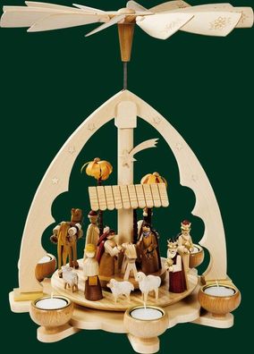 Tischpyramide Christi Geburt mit Teelichter natur Höhe= 40cm NEU Holzpyramide Tis