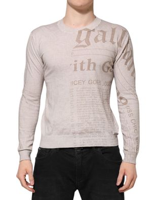 John Galliano Beige Printed Logo Roundneck Long Sleeves Men Sweater