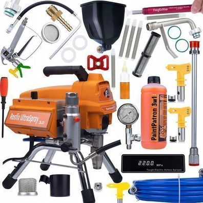Rosfix Set Farbspritzgerät Tornado RT3 – 2200W 22MPa | 6L Tank, Düsen, Filter