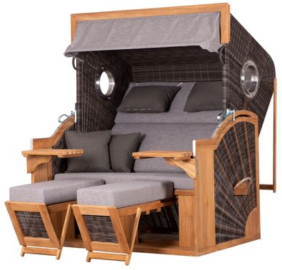 Strandkorb deVries PURE® Seaside XXL - PE stone grey - Dessin 466 - inkl. Schutzhülle