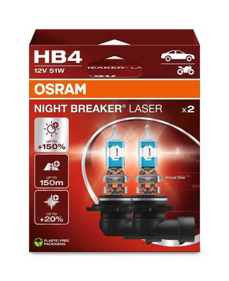 OSRAM HB4 12V 51W P22d NIGHT BREAKER® LASER + 150% mehr Helligkeit 2 St