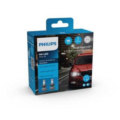 Philips H4 12V 18W Ultinon Pro6000 LED 5800K mit Straßenzulassung Standard 2St
