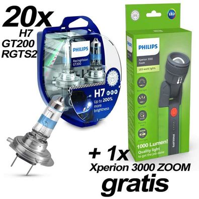 Philips H7 12V 55W PX26d RacingVision GT200 x20 + 1x Xperion 3000 LED Zoom