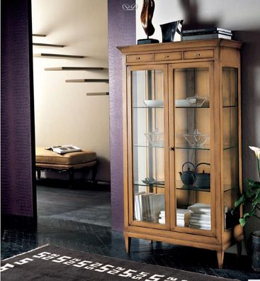 Massive Holz Vitrinen Glas Schrank Echtholz Vitrine Wohnzimmer Möbel Anrichte