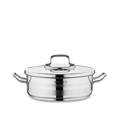 Korkmaz Astra2 Low Casserole 24 x 8 cm - 3,5 L, Edelstahl-Kochtopf mit Deckel
