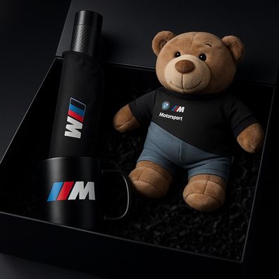 BMW M Perfomance Motorsport Geschenkset Geschenkbox Bär Tasse Regenschirm