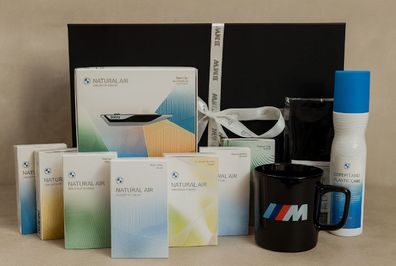 11-teilig BMW Geschenkset Natural Air Starter-Kit 7 Düfte M Tasse Displaytuch