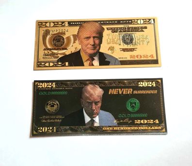 2 Stück 2024 Donald Trump/ Never Surrender/ Fake Dollar/ USA Souvenier(DT3011251)