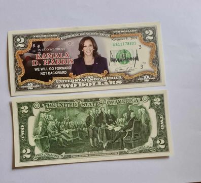 USA Papier Schein/ Souvenier/ 2 $ Kamala Harris/Geschenk Idee(DT3011251)