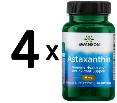 4 x Swanson Astaxanthin, 4mg - 60 softgels