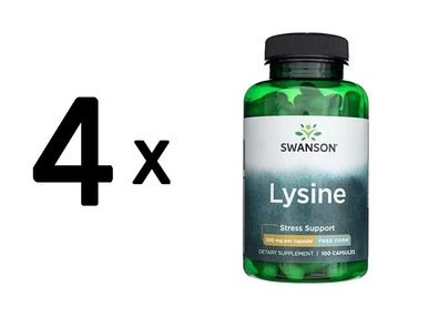 4 x Swanson Free-Form L-Lysine, 500mg - 100 caps