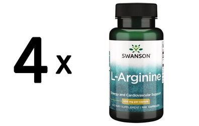 4 x Swanson L-Arginine, 500mg - 100 caps