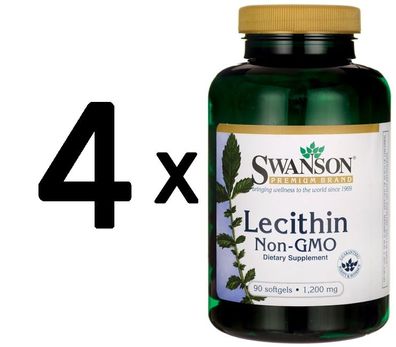 4 x Swanson Lecithin Non-GMO, 1200mg - 90 softgels