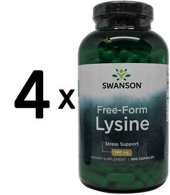 4 x Swanson L-Lysine, 500mg Free-Form - 300 caps