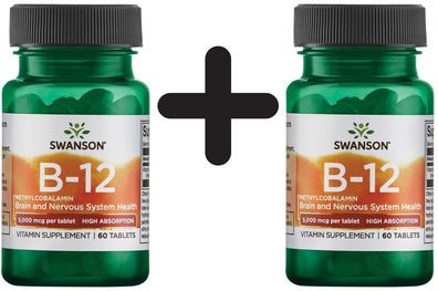 2 x Swanson Methylcobalamin High Absorption Vitamin B-12, 5mg - 60 tabs