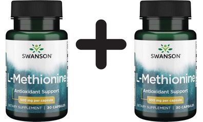 2 x Swanson 100% Pure L-Methionine, 500mg - 30 caps