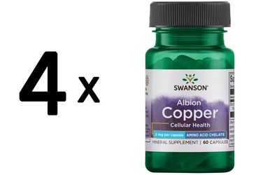 4 x Swanson Albion Chelated Copper, 2mg - 60 caps