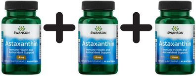 3 x Swanson Astaxanthin, 4mg - 60 softgels
