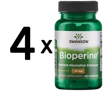 4 x Swanson Bioperine Nutrient Absorption Enhancer, 10mg - 60 caps