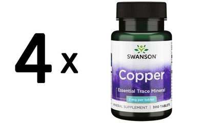 4 x Swanson Copper, 2mg - 300 tabs