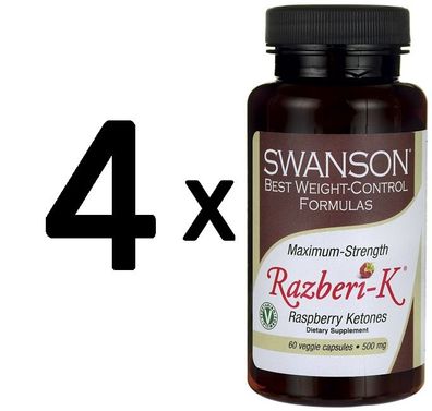 4 x Swanson Razberi-K, 500mg Maximum Strength - 60 vcaps
