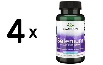 4 x Swanson Selenium (L-Selenomethionine), 100mcg - 200 caps