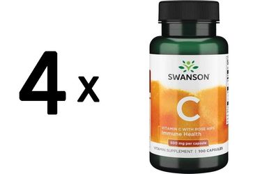 4 x Swanson Vitamin C with Rose Hips, 500mg - 100 caps