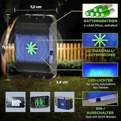 Isotronic Wildtiervertreiber ? Ultraschall & blaues LED-Licht - Batteriebetrieb