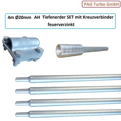 4m Ø20mm Tiefenerder Erder feuerverzinkt mit Klemme und Schlagkopf SDS Max