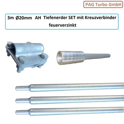 3m SET Ø 20mm Tiefenerder feuerverzinkt Schlagkopf SDS Max